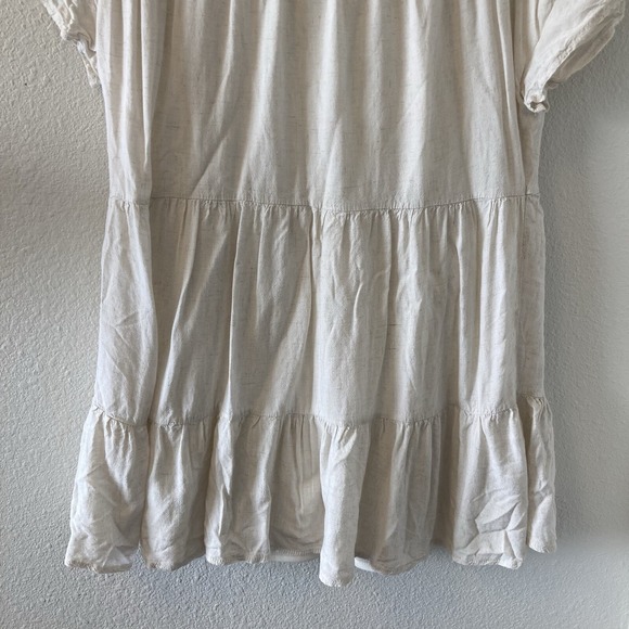 Roolee Babydoll Dress Size XS Tiered Mini Dress Beige Short Sleeve Cottagecore - Picture 3 of 15